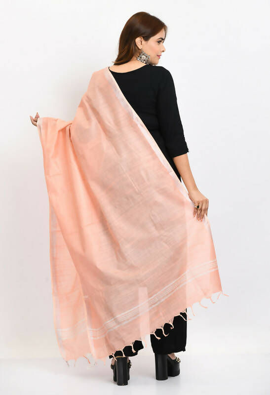 Mominos Fashion Moeza Women's Linen Cotton Silver Border Peach Dupatta - Distacart