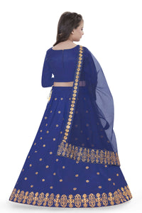 Thumbnail for Dwiden Royal Blue Queen Tafetta Sattin Semi-Stitched Girl's Lehenga Choli - Distacart