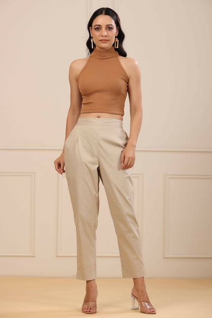 Juniper Women's Beige Cotton Spendex Solid Straight Pant - Distacart