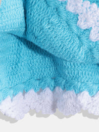 Thumbnail for Chutput Kids Woollen Hand Knitted Full Sleeves Flower Work Dress - Blue - Distacart