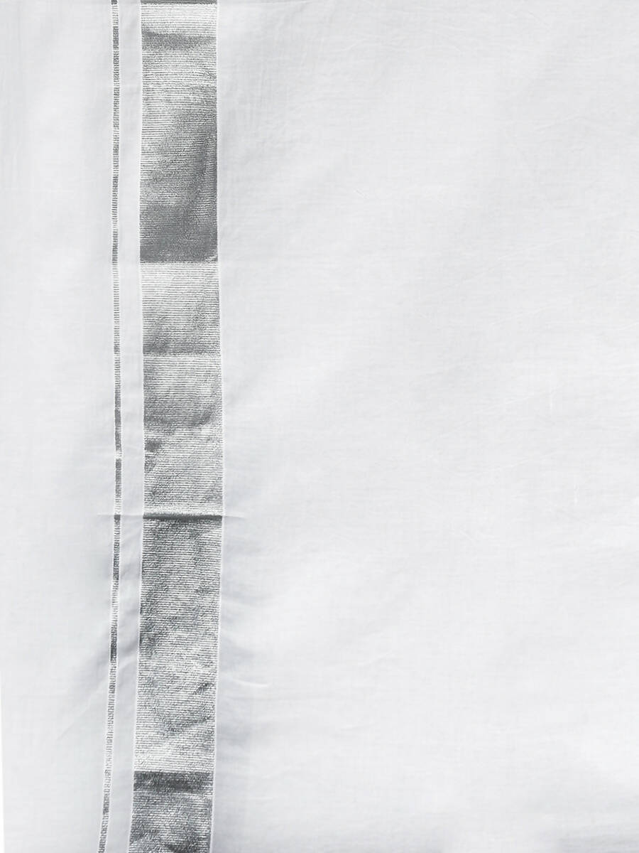Ramraj Cotton Mens Pure Cotton 1 1 / 2 " Silver Jari Dhoti - White - Distacart
