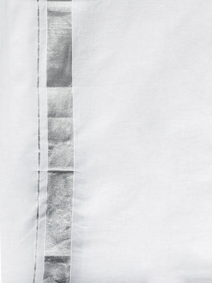 Ramraj Cotton Mens Pure Cotton 1 1 / 2 " Silver Jari Dhoti - White - Distacart