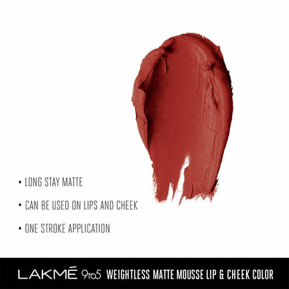 Lakme 9 To 5 Weightless Matte Mouse Lip & Cheek Color - Brick Bloom - Distacart