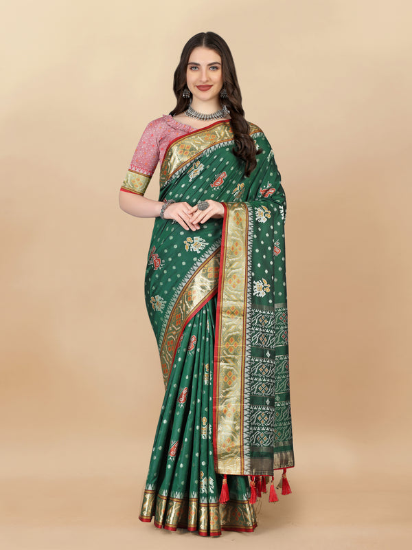 Lorenvalley Fashion Soft Silk Patola Weaving With Beautiful Rich Pallu With Blouse - Green - Distacart