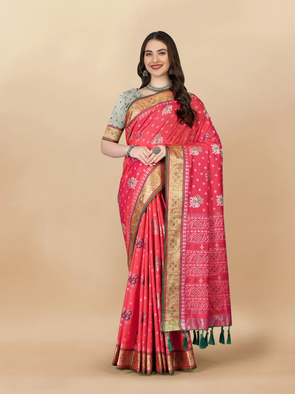 Lorenvalley Fashion Soft Silk Patola Weaving With Beautiful Rich Pallu With Blouse - Pink - Distacart