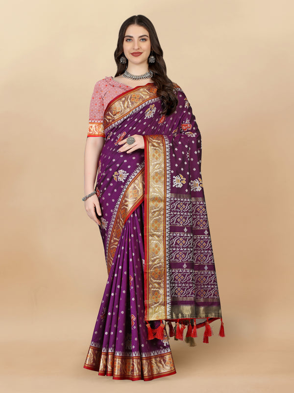 Lorenvalley Fashion Soft Silk Patola Weaving With Beautiful Rich Pallu With Blouse - Purple - Distacart