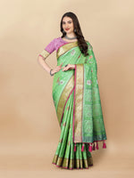 Thumbnail for Lorenvalley Fashion Soft Silk Patola Weaving With Beautiful Rich Pallu With Blouse - Parrotgreen - Distacart