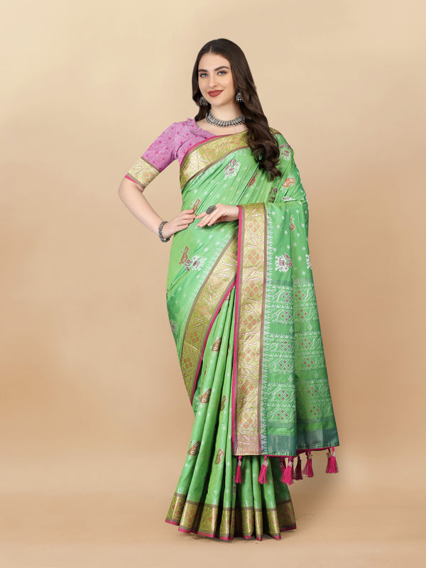 Lorenvalley Fashion Soft Silk Patola Weaving With Beautiful Rich Pallu With Blouse - Parrotgreen - Distacart