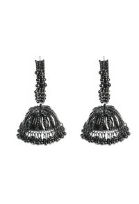 Thumbnail for Tehzeeb Creations Black Colour Oxidised Earrings With Jhumki Style
