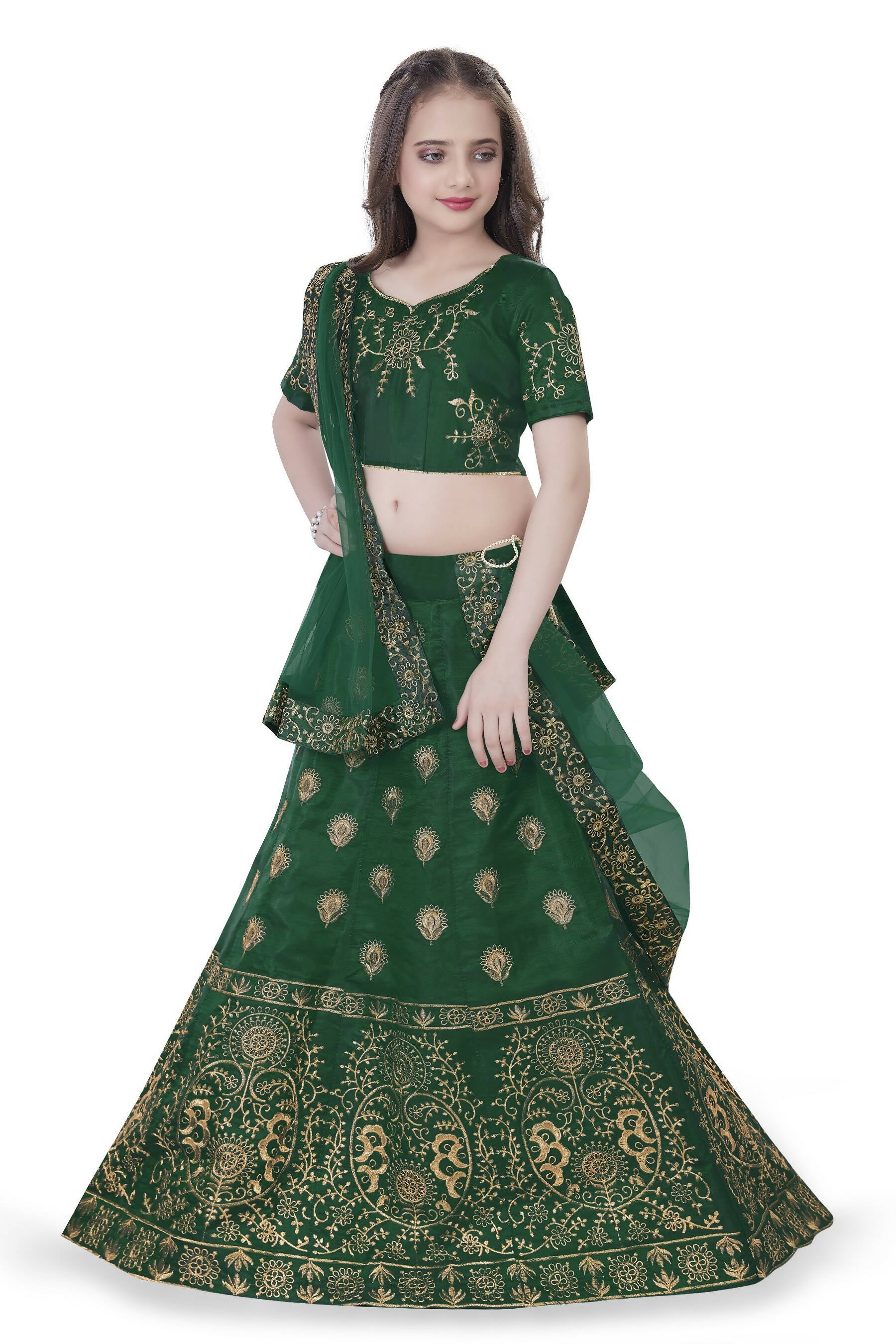 Dwiden Green Gulab Tafetta Sattin Semi-Stitched Girl'S Lehenga Choli - Distacart