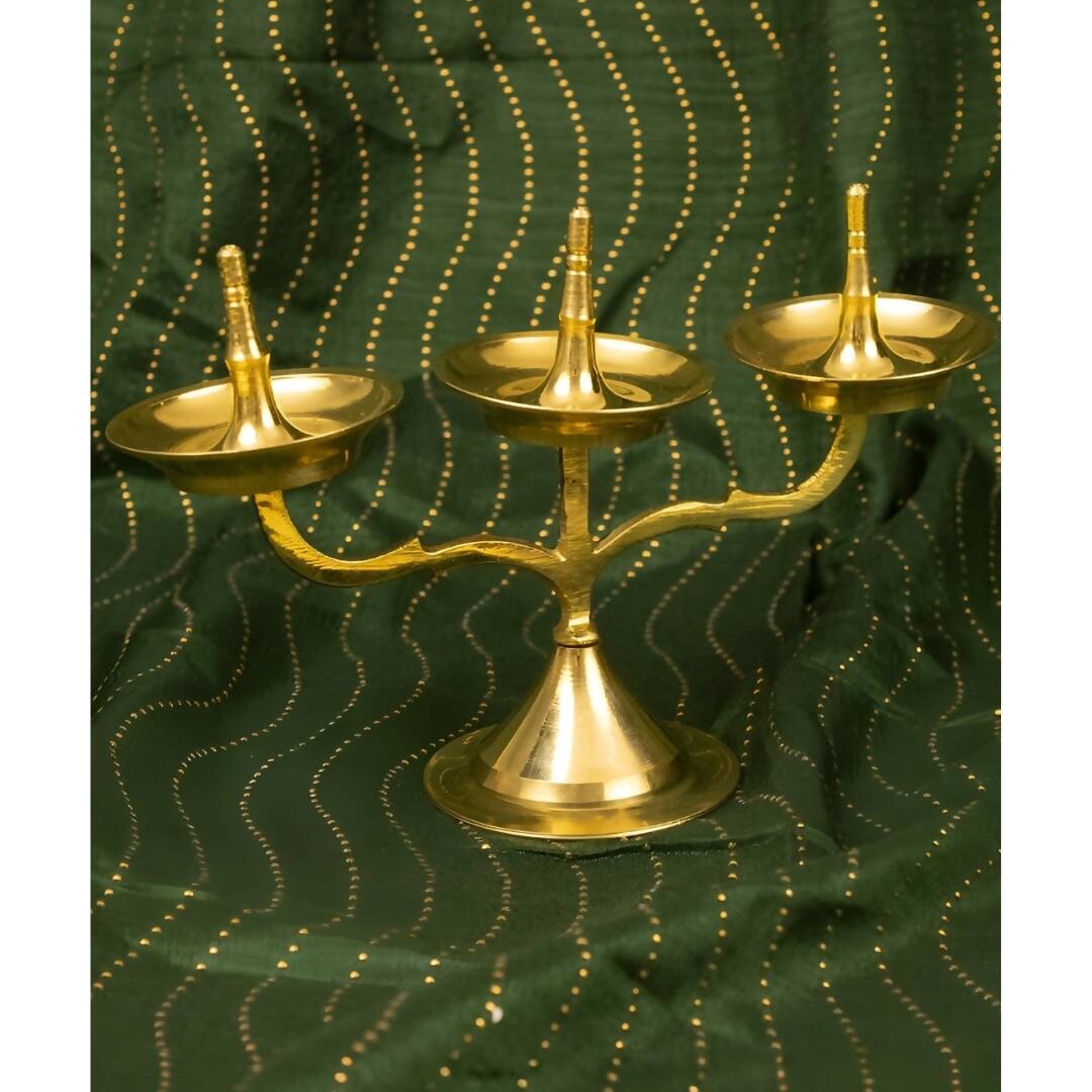 Spillbox Gold Toned Triple Lamp Diya Pooja Essentials - Distacart