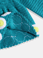 Thumbnail for Chutput Kids Woollen Hand Knitted Full Sleeves Daisy Detail Dress - Sea Green - Distacart