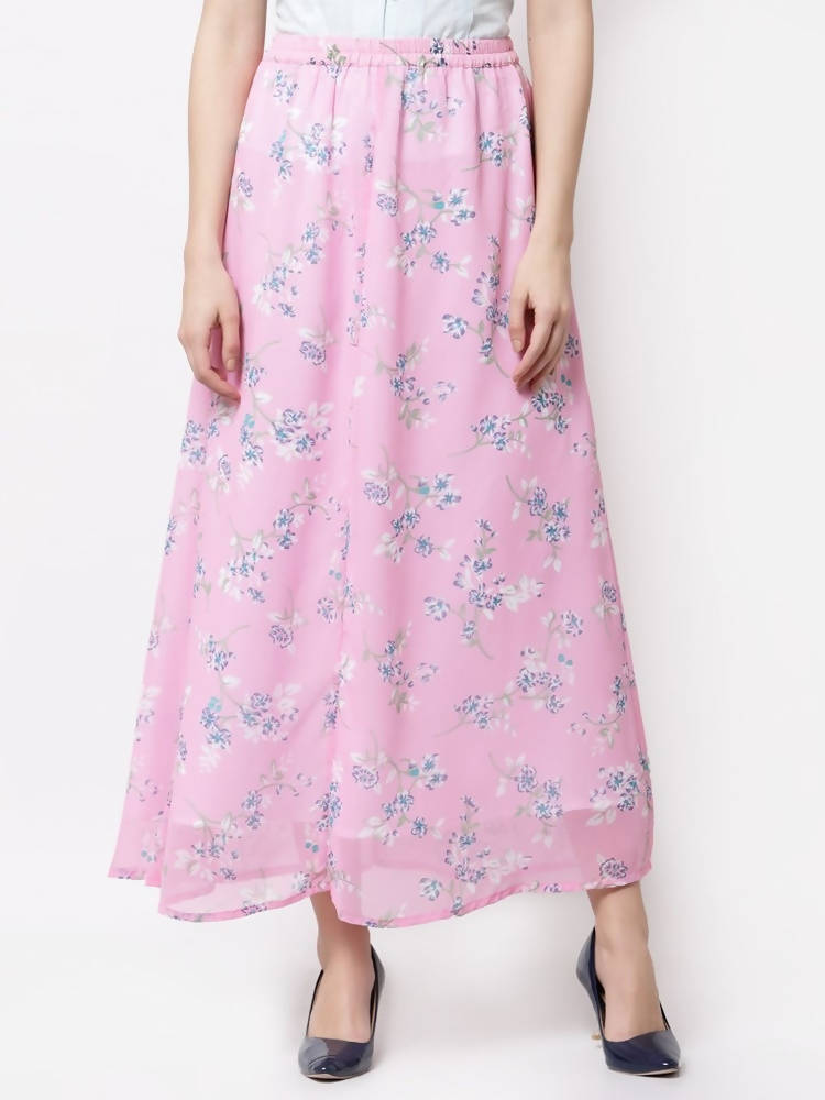 Myshka Pink Color Georgette Printed Skirt