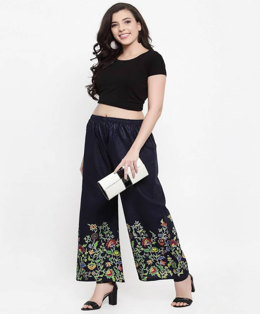 Mominos Fashion Navy Blue Floral Design Palazzo