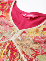 Thumbnail for Varanga Women Pink Floral Yoke Embroidered Anarkali Kurta With Dupatta - Distacart
