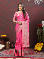 Thumbnail for Lorenvalley Fashion Pink Soft Silk Woven Design with Zari Weaving Leheriya Design Saree - Distacart