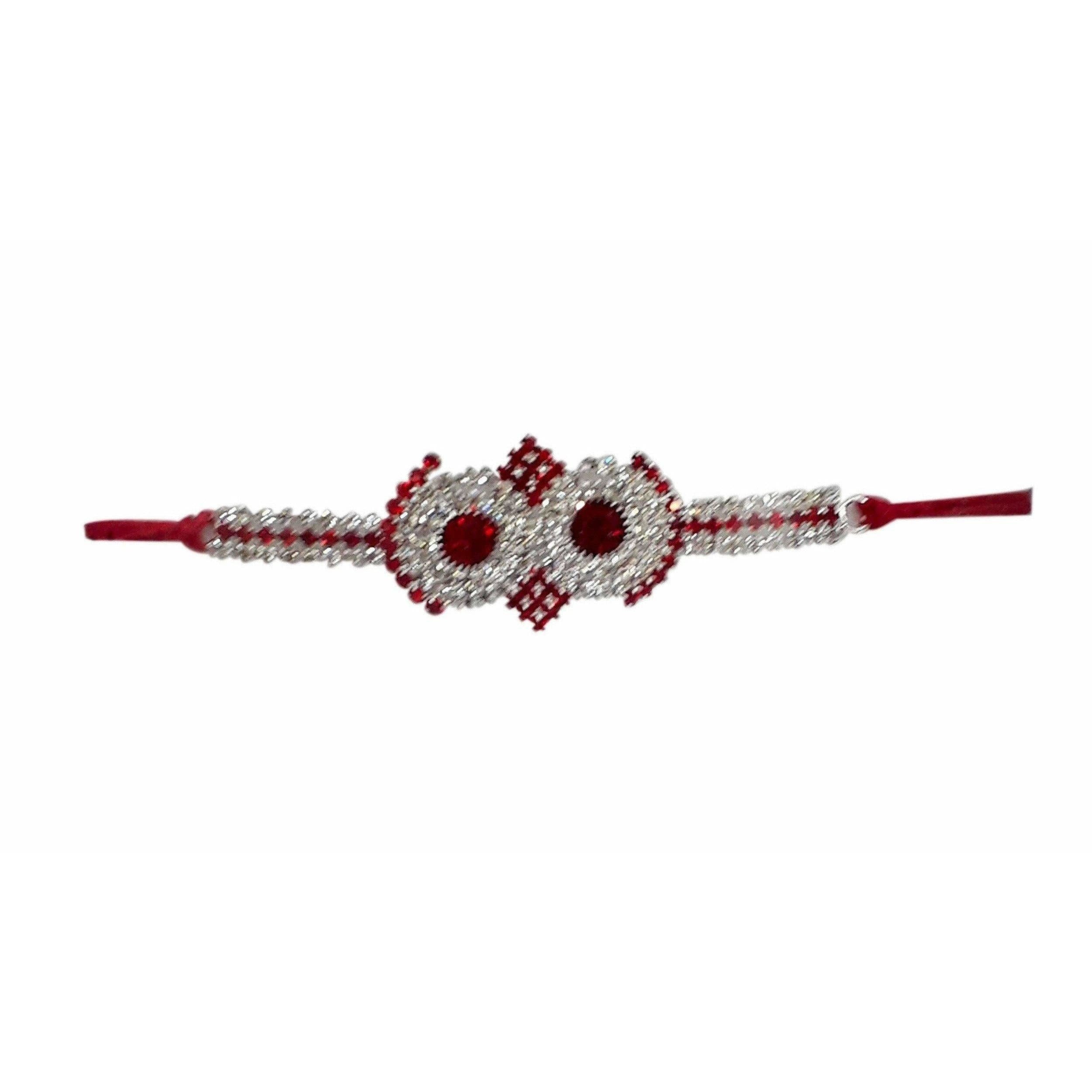 Red Kundan with White Stones Rakhi - Distacart