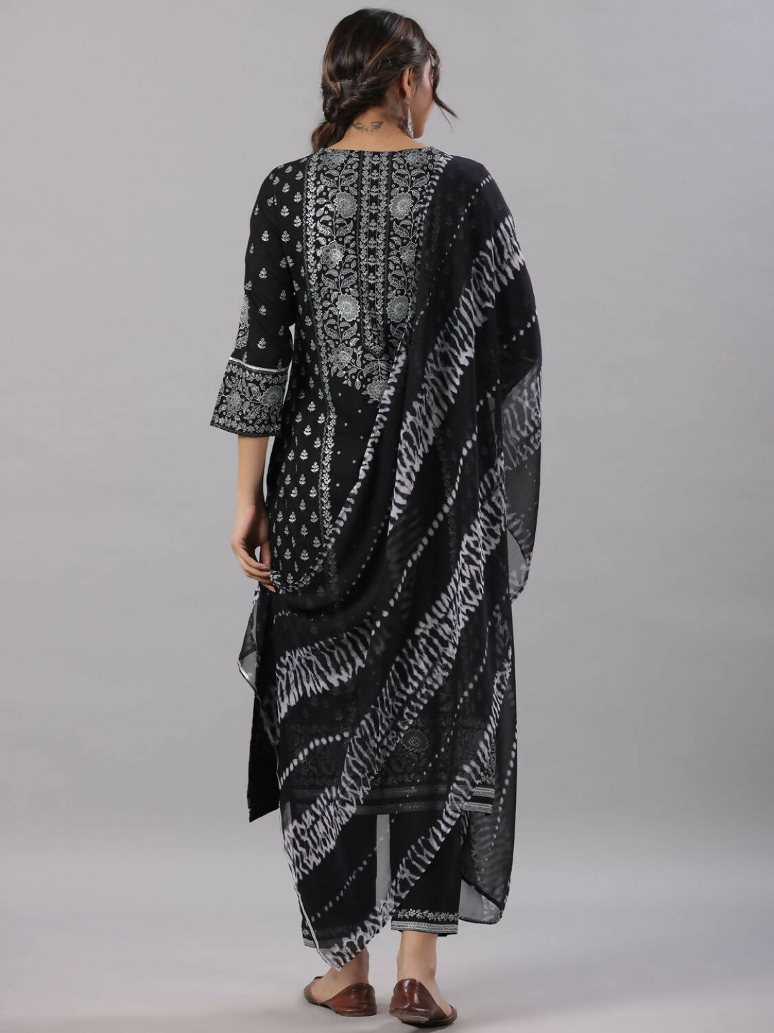 Juniper Women Black Rayon Staple Kalamkari Printed Kurta, Pants and Dupatta Set - Distacart