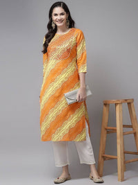 Thumbnail for Yufta Women Yellow & White Bandhani Printed Kurta with Trouser
