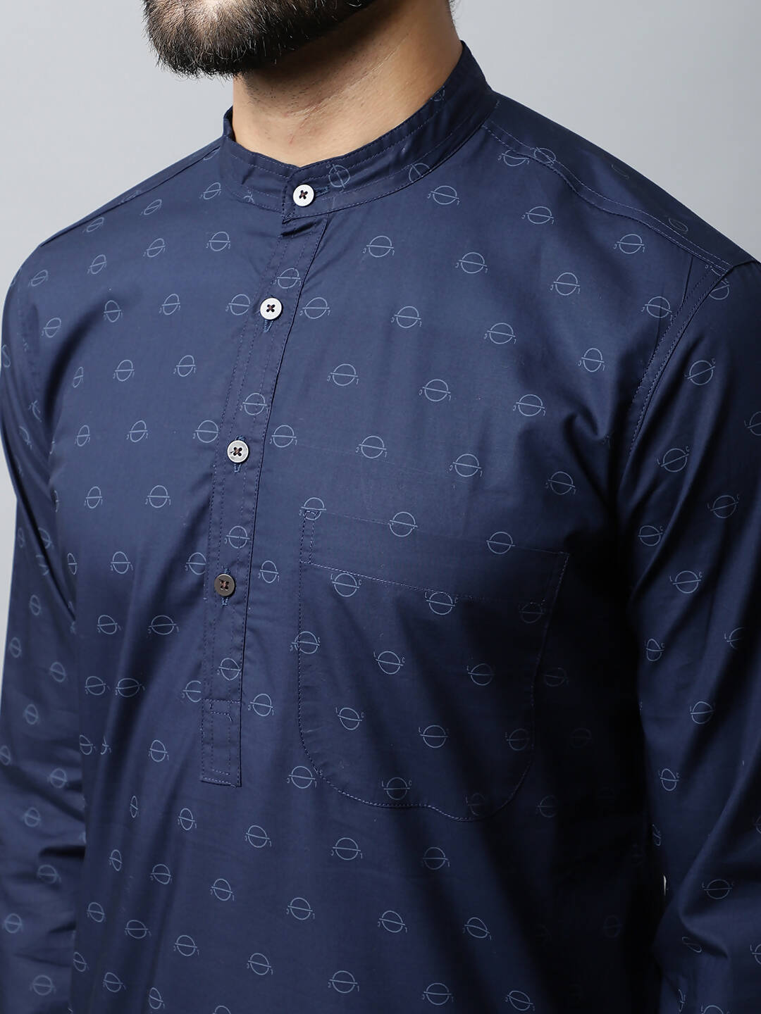Even Apparels Navy blue Color Pure Cotton Men's Kurta With Band Collar (PRT1184) - Distacart