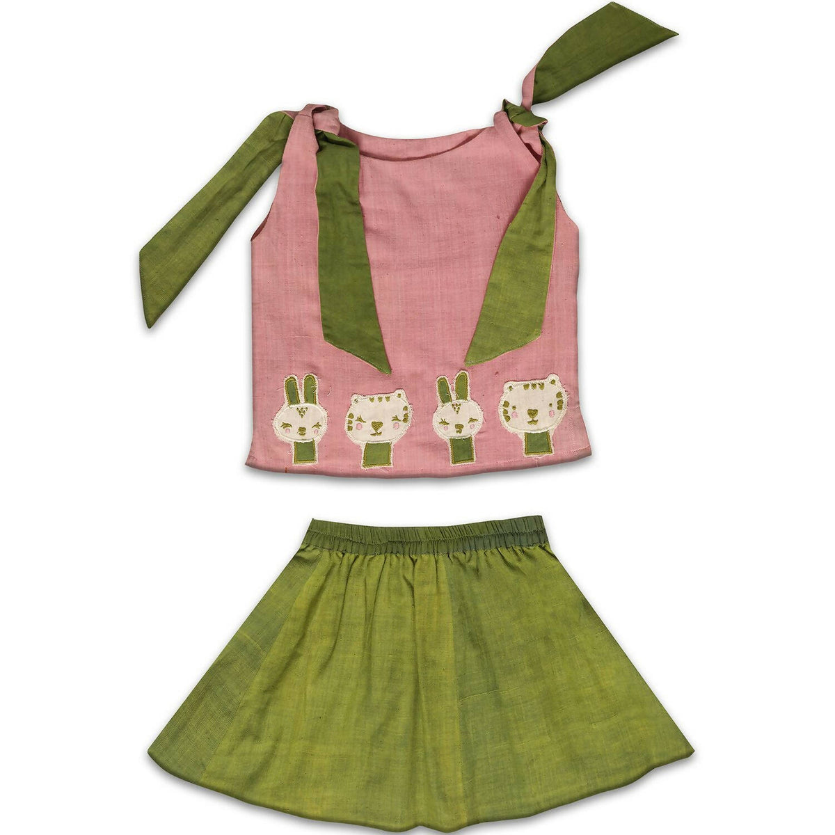 Mhyssa Pink Tie up Round Neck Patch Tee with Circular Skirt Set - Distacart