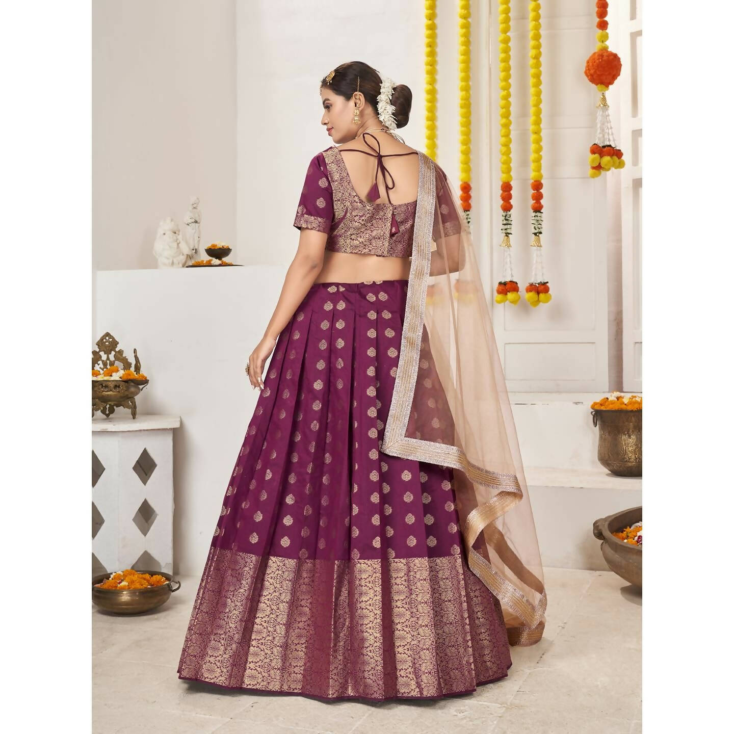 DEIANA'S Beautiful Jackquard Weaving Lehengha Choli - Wine - Distacart