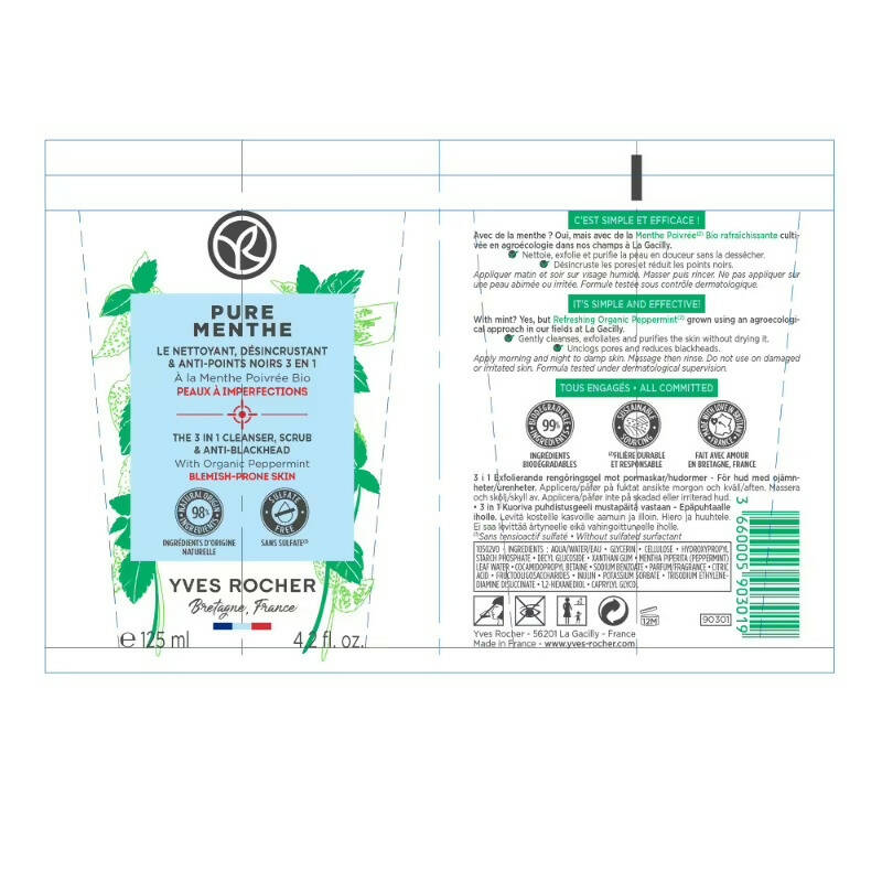 Yves Rocher Pure Menthe The 3 In 1 Cleanser - Distacart