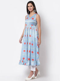 Thumbnail for Myshka Cotton Printed Sleeveless Round Neck Multicolor Casual Women's Dress