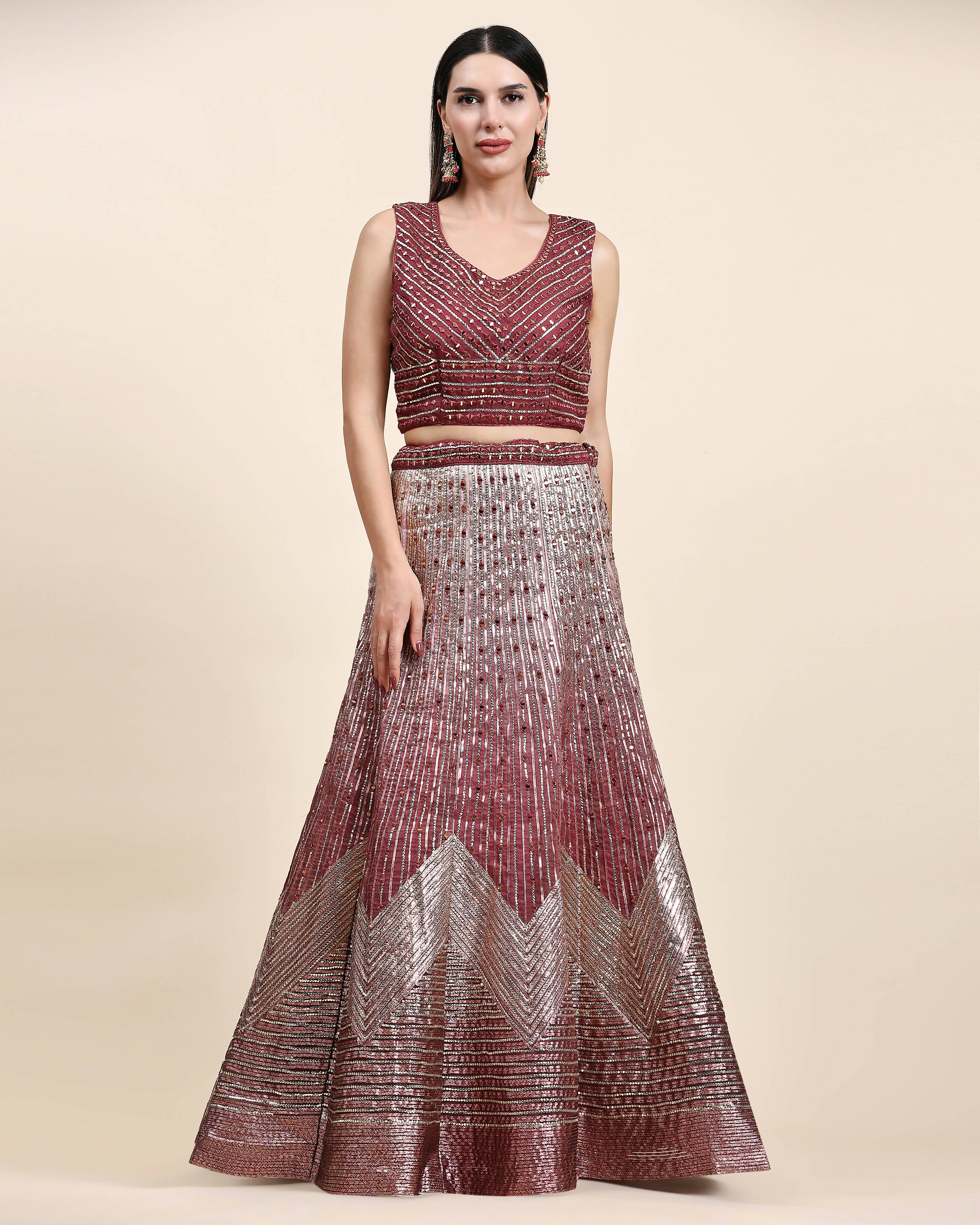 Maroon Organza Mirror With Coding Work Lehenga Choli with Dupatta - Tanya - Distacart