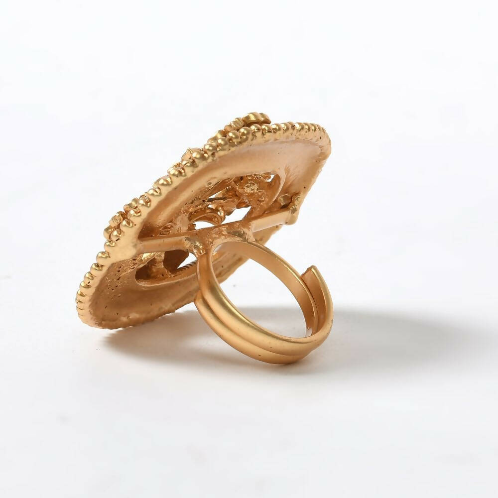 Mominos Fashion Joharkamal Gold-Plated Stone Studded Adjustable Finger Ring - Design 15 - Distacart