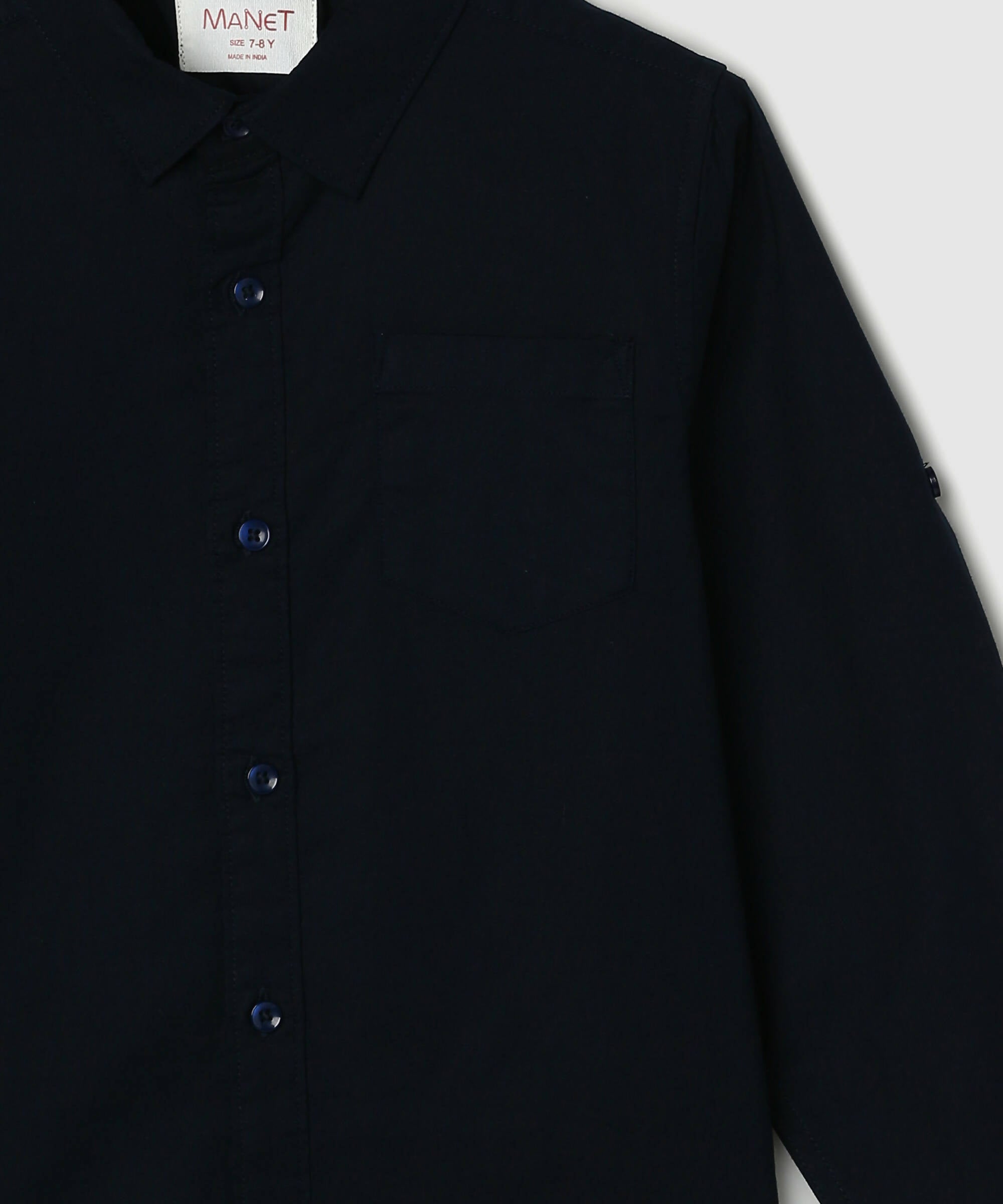 Manet Boys Full Sleeves Solid Shirt - Navy Blue - Distacart
