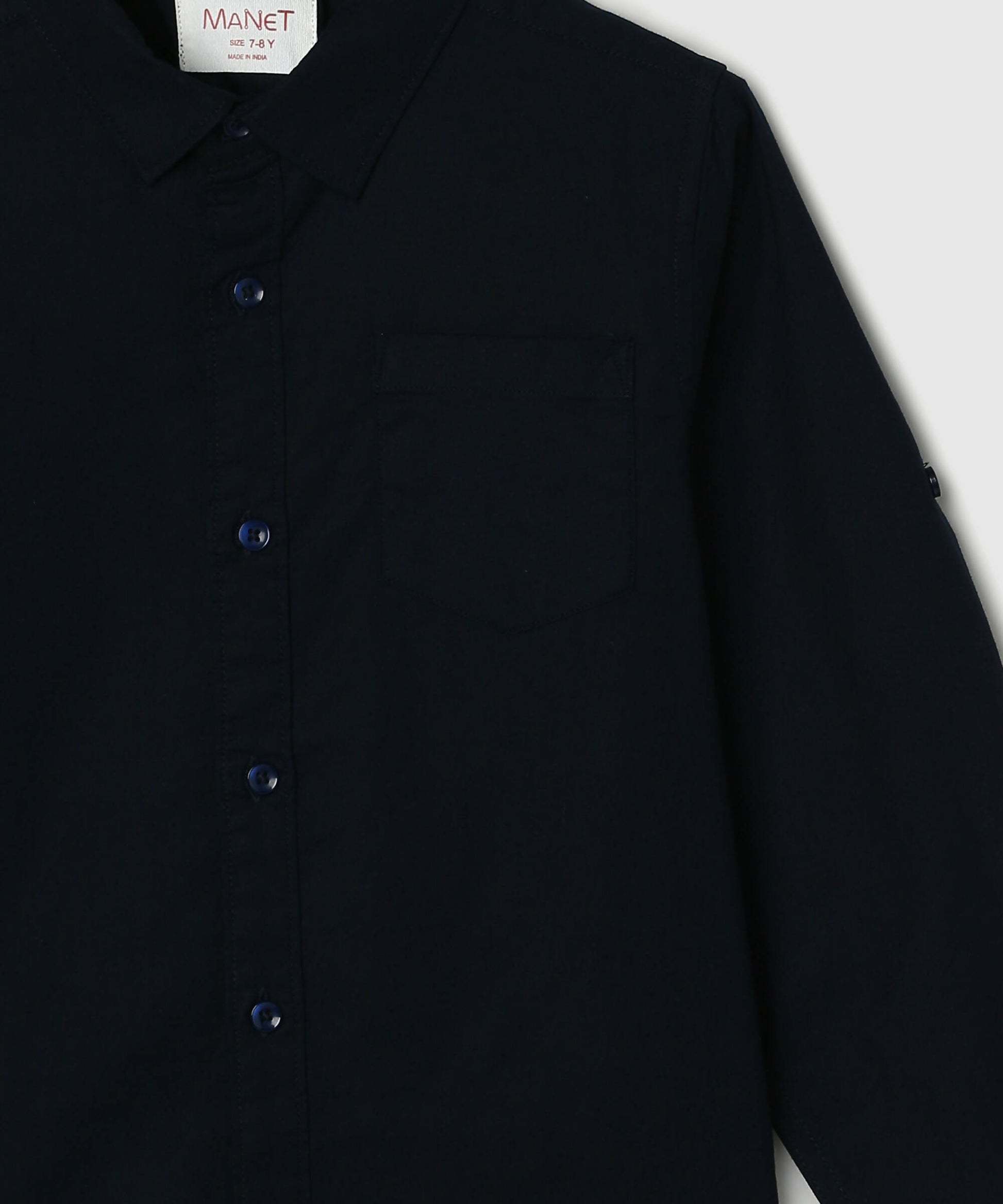 Manet Boys Full Sleeves Solid Shirt - Navy Blue - Distacart