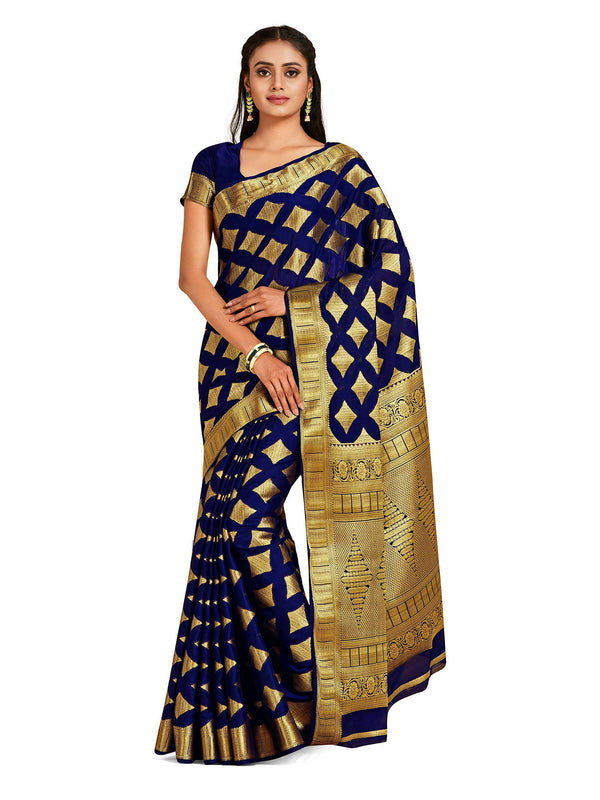 Mimosa Women's Mysore Silk Crepe Dark Blue Saree - Distacart