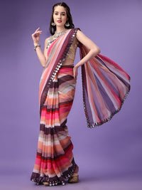Thumbnail for NOZ2TOZ Women's Georgette Multi Colour Party Wear Sibori Pinted Saree with Un-Stitched Blouse - Distacart