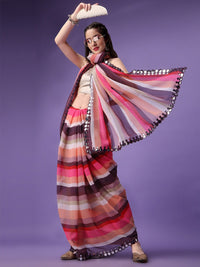 Thumbnail for NOZ2TOZ Women's Georgette Multi Colour Party Wear Sibori Pinted Saree with Un-Stitched Blouse - Distacart