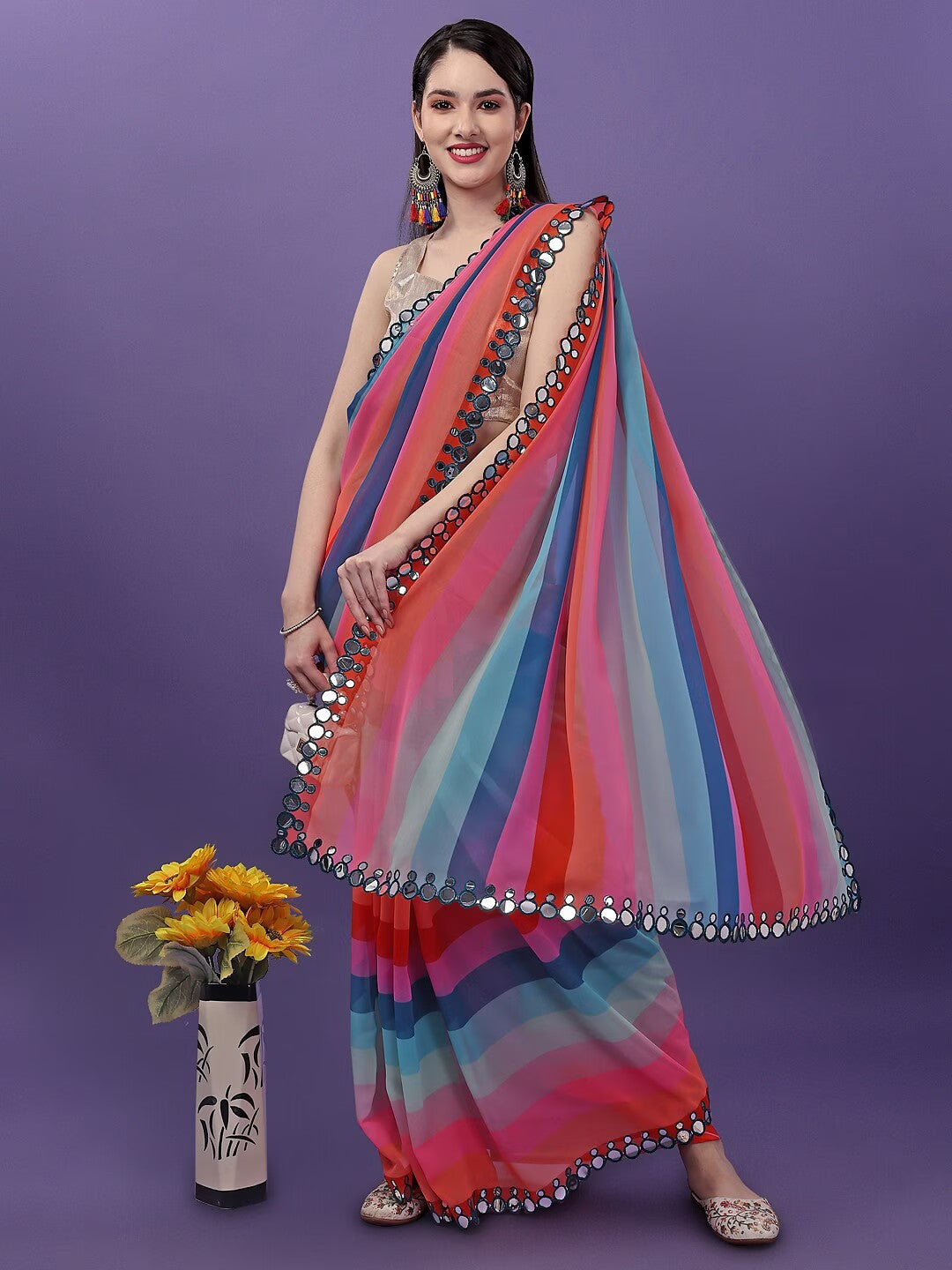 NOZ2TOZ Women's Georgette Multi Colour Party Wear Sibori Pinted Saree with Un-Stitched Blouse - Distacart