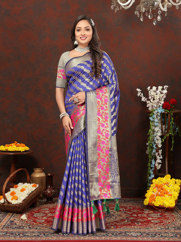 Lorenvalley Fashion Purple Soft Silk Woven Design with Zari Weaving Leheriya Design Saree - Distacart