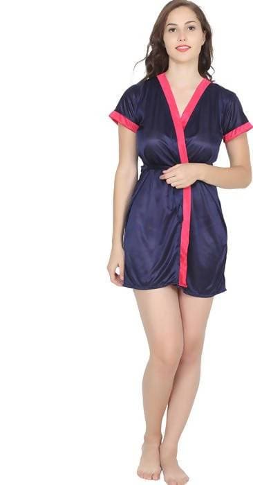 Ruhani HLSC Poly Satin Pink Navy Nighty Fits Bust (Ruhani_NT_03_FS)