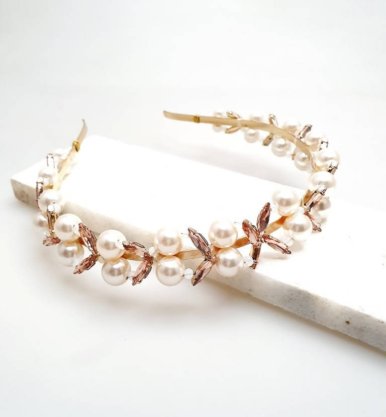 Bling Accessories Beautiful Rhine Stone Glass Crystal Hair Band with Swarovski Glass Pearls - Distacart