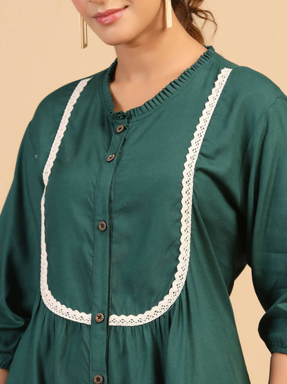 Womens Green Rayon Solid Top - Keeva - Distacart