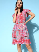 Thumbnail for InWeave Women's Soft Pink Tiered Short Dress - Distacart