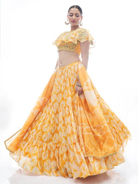 Thumbnail for Myra Yellow Jaquard Embroidered Designer Lehenga - Distacart