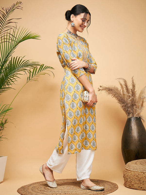 InWeave Women's Sunset Boota Print Gota Straight Kurta - Distacart