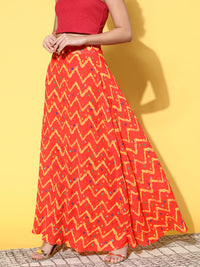 Thumbnail for InWeave Women's Orange Bandhej Pleated Skirt - Distacart