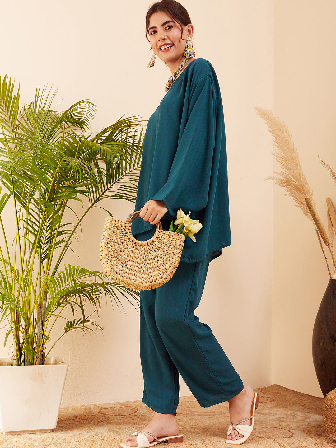 InWeave Women's Dark Ocean Full Sleeve Boho Top Bottom Set - Distacart