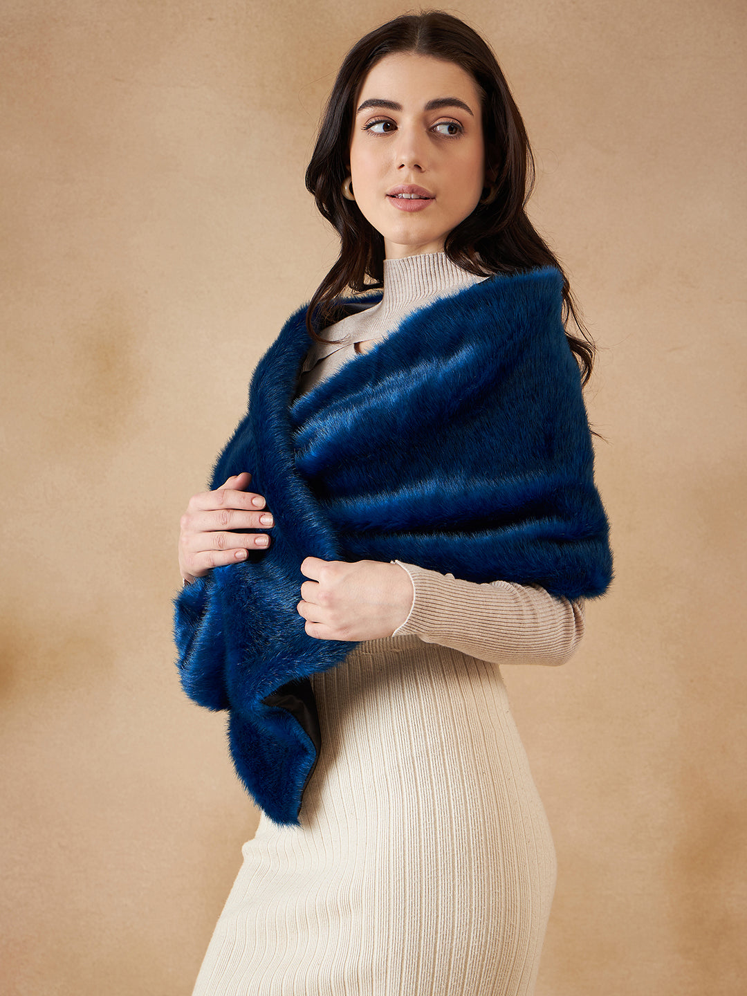 InWeave Women's Royal Blue Long Faux Fur Cape - Distacart