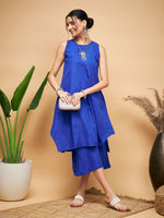 Thumbnail for InWeave Women's Ink Blue Short Kurta Palazzo Set - Distacart
