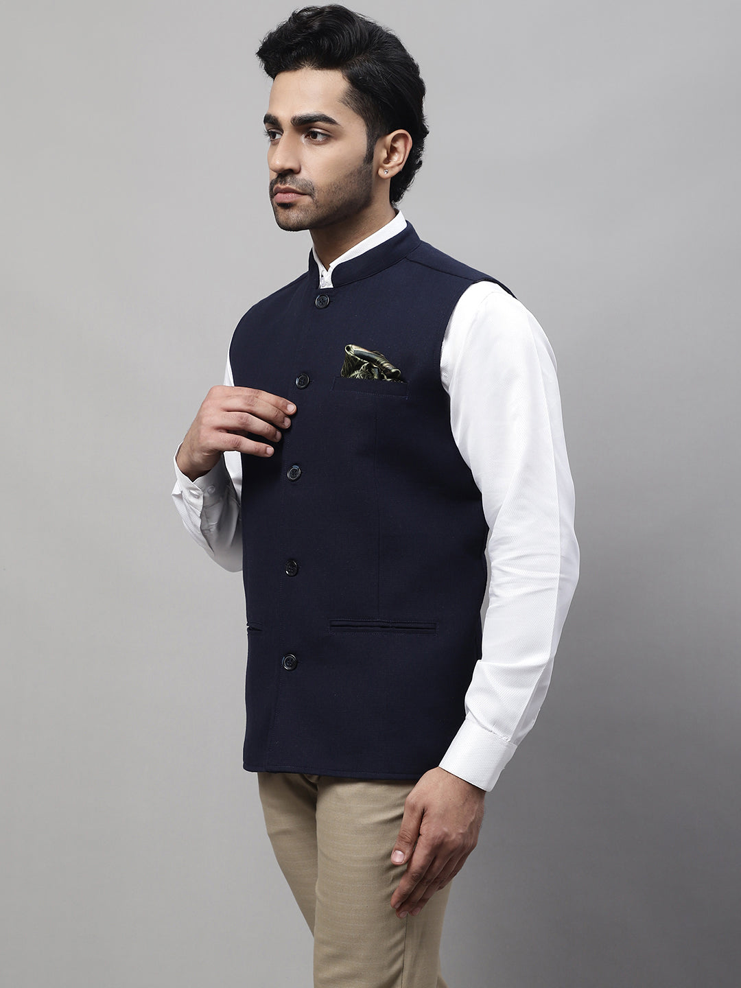 Even Apparels Men's Blue Pure Wool Nehru Jacket - Distacart