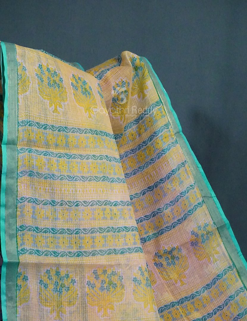 Magenta Pink And Mint Green Block Print Pure Kota Cotton Saree By Gayathri Reddy Designer Studio - Distacart