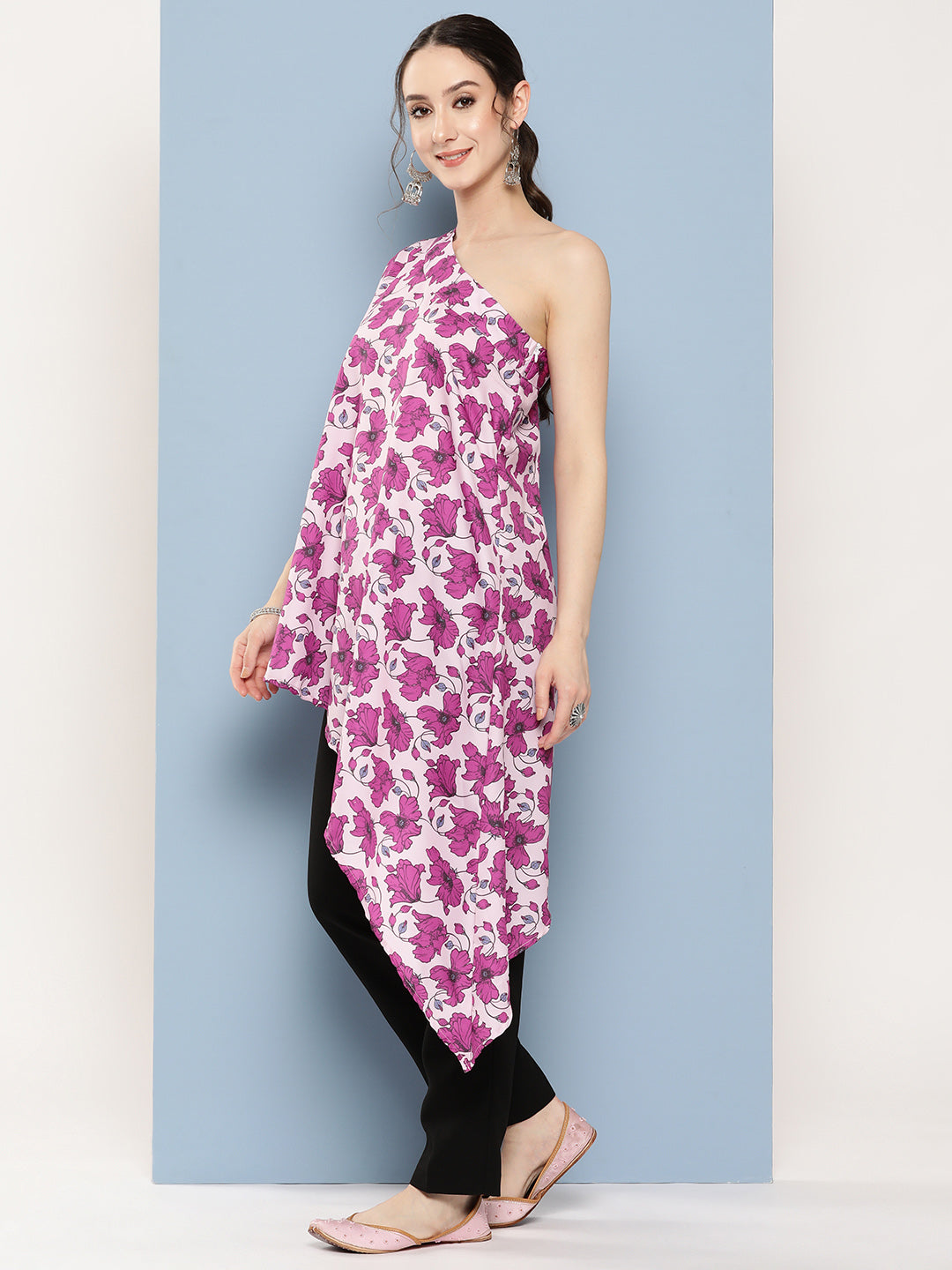 InWeave Women's Pink Fuchsia Japanese Art Oneshoulder Top - Distacart